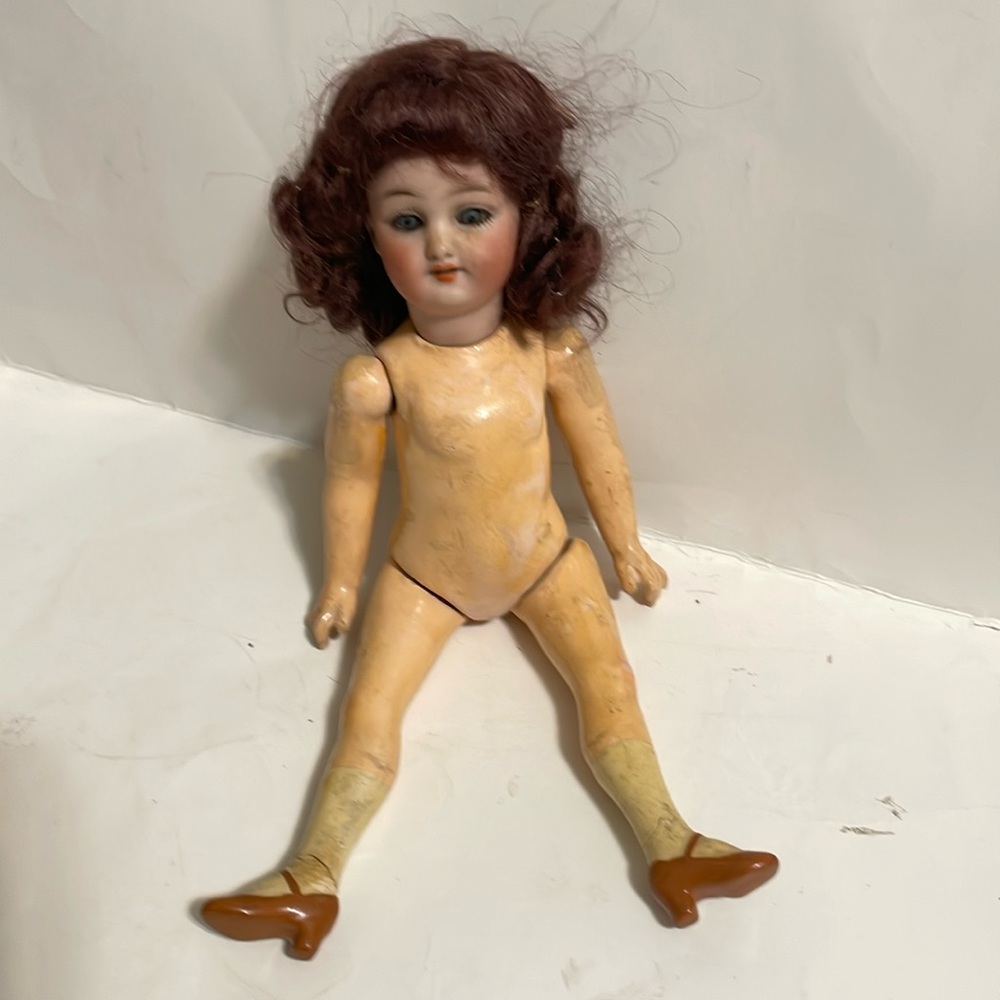 Vintage/Antique 9.5” tall sleepy eyes doll toy wood body & ceramic head